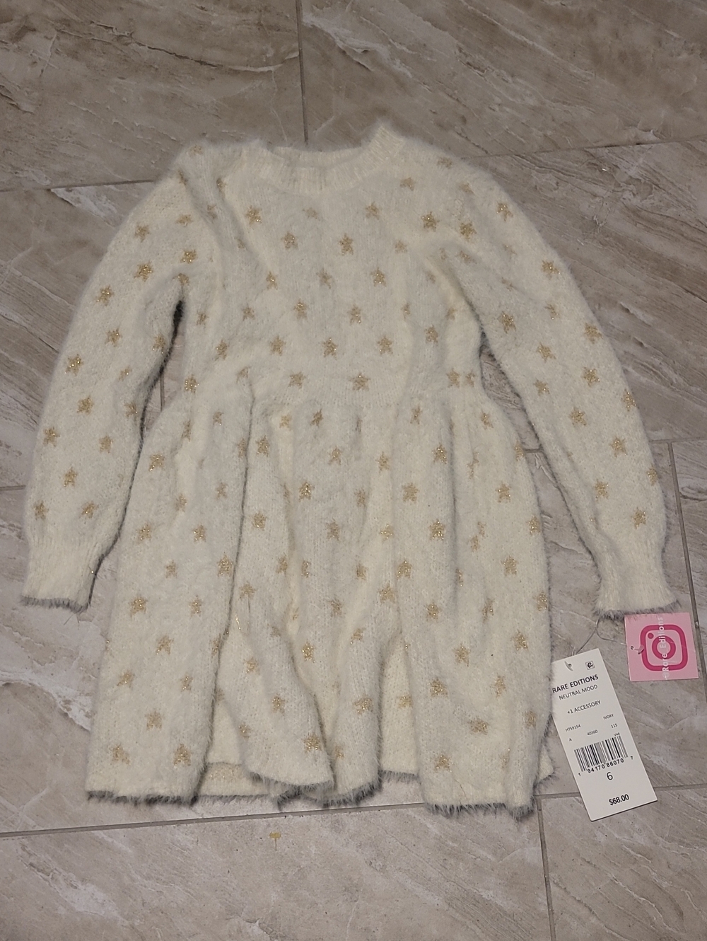 Rare Editions Cream Knit Dress with Gold Star Accents